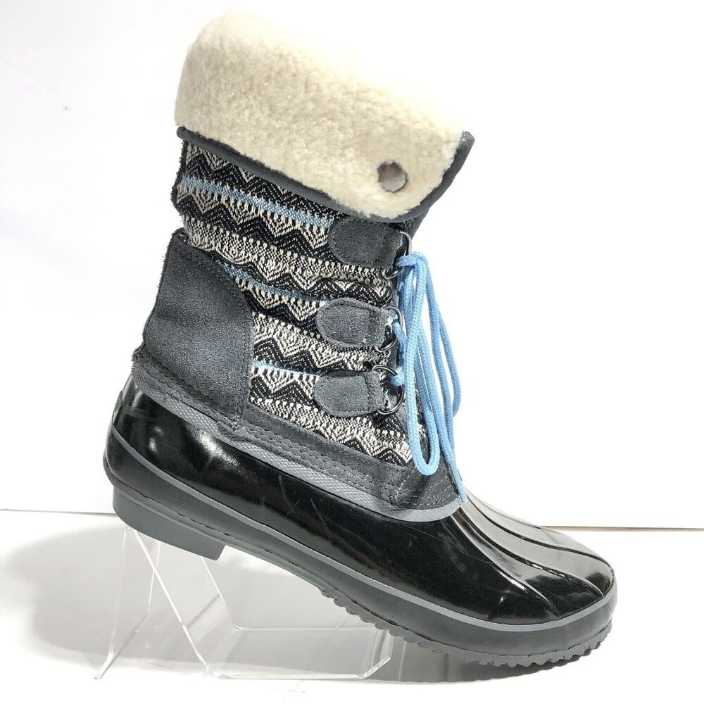 Khombu Black Gray Waterproof Lace Up Insulated Winter Snow Ski Boots Size 9